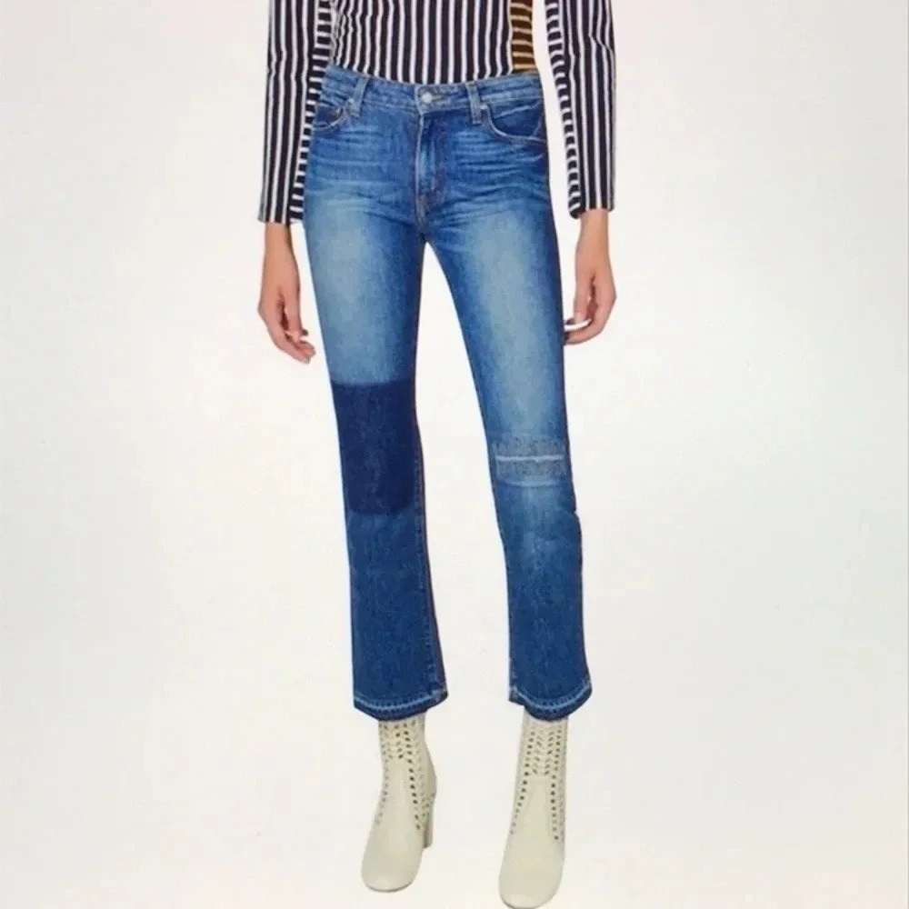 Derek Lam 10 Crosby Gia Mid-Rise Cropped Flare Jeans Blue Denim Women's Size 26